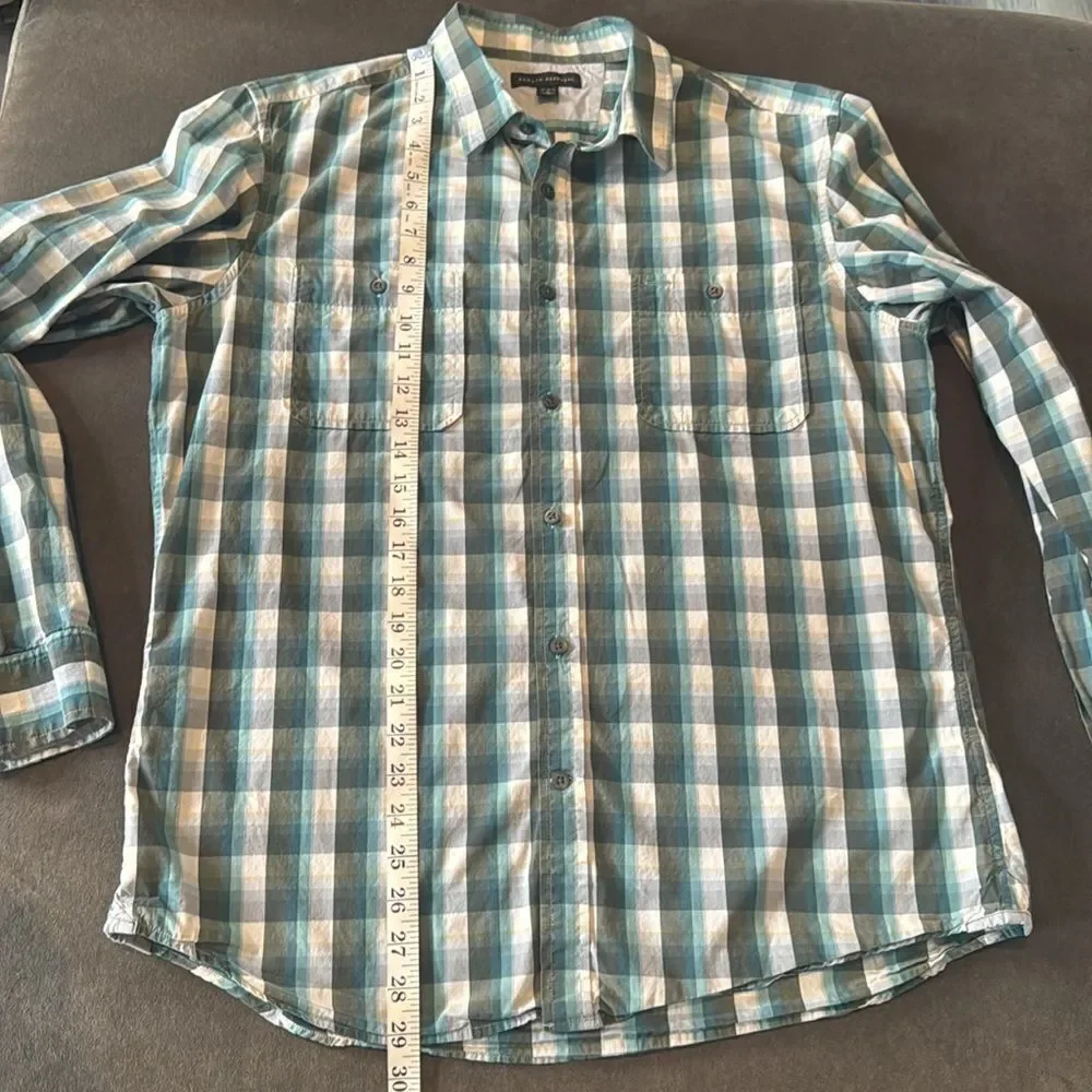 Banana Republic Men’s Blue White Plaid Long Sleeve Button Up Dress Shirt Size L
